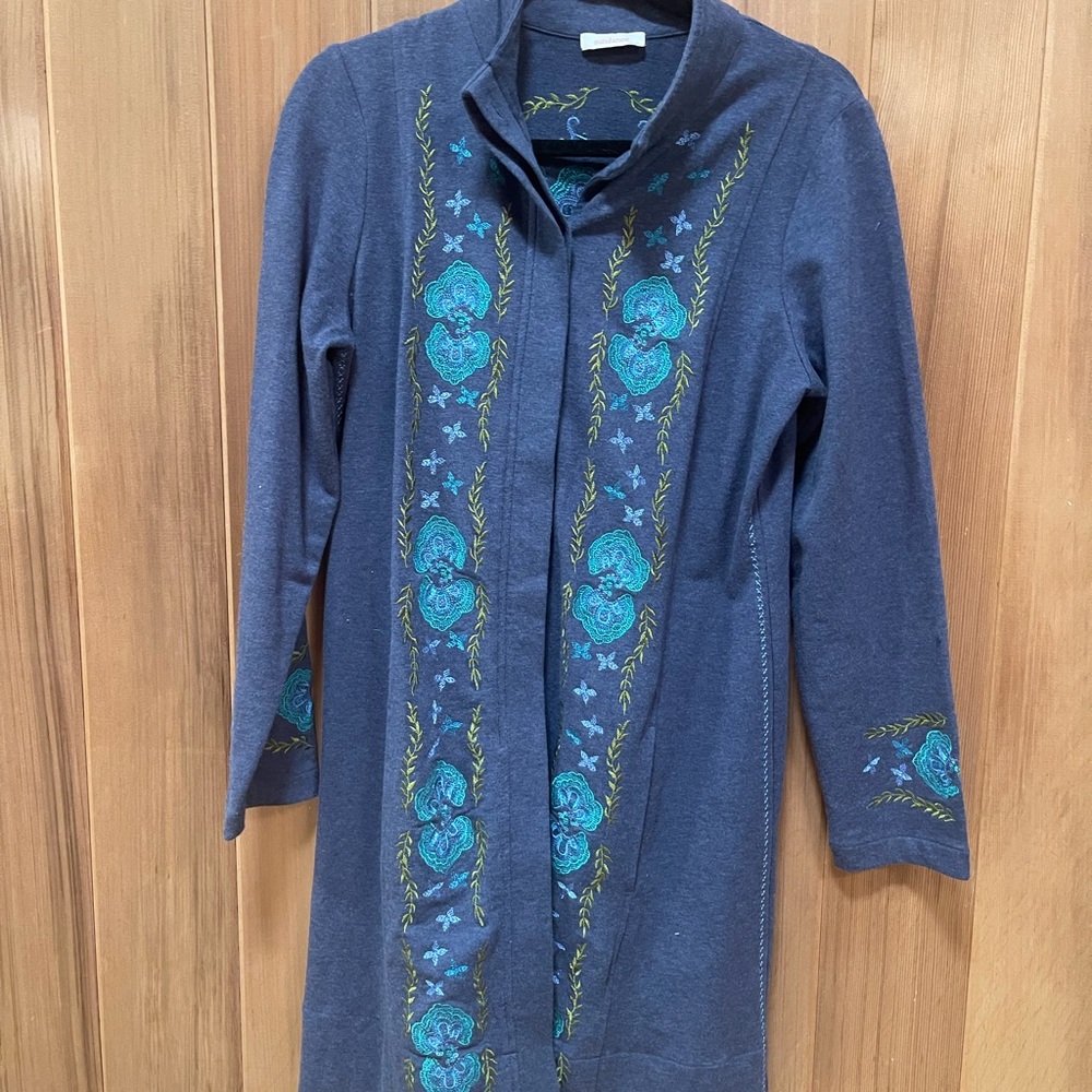 Embroidered Navy coat with Teal Floral Detail